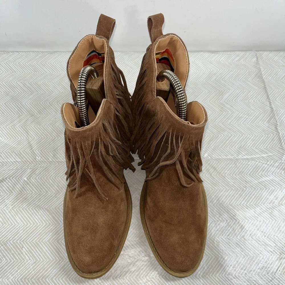 Dingo Womens Tangles Fringe Pointed Toe Booties‎ Brown 6M Casual Western Cowgirl